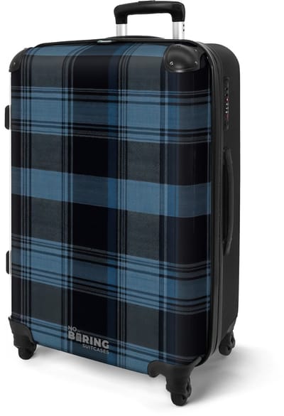 NoBoringSuitcases.com® - Koffer groot - Rolkoffer lichtgewicht - Blauw met zwart ruitpatroon - Reiskoffer met 4 wielen - Grote trolley XL - 20 kg bagage - Valiezen middelgroot - Hardcase bagagekoffer - Suitcase large