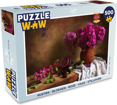 Puzzel Rustiek - Bloemen - Roze - Vaas - Stilleven - Legpuzzel - Puzzel 500 stukjes