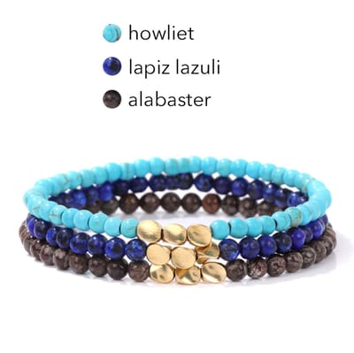 Marama - armbanden set Tibet Blauw - elastisch - edelstenen - howliet - alabaster - lapis lazuli - damesarmbanden - set van 3