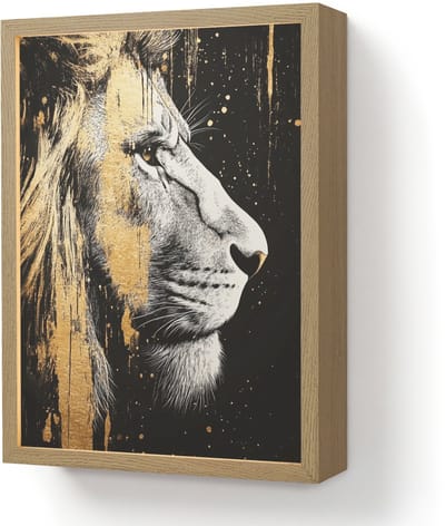 Wandlamp 30x40 cm - Oplaadbaar - Portret - Leeuw - Abstract - Goud - Wandlampen binnen woonkamer - Slaapkamer lamp - Decoratieve nachtlamp - Vloerlamp draadloos