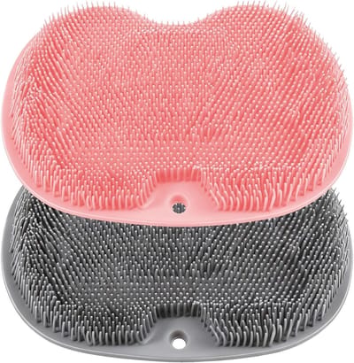Voetborstelwasmachine met massagefunctie en antislip zuignap, ideaal voor ontspanning en voetverzorging, grijs en roze, 2 stuks