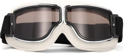 KIMU® Goggles Motorbril Skibril - Bril Wit Montuur - Gele Glazen - Leatherlook Pilotenbril Vintage Motor Retro Steampunk Lederen Heren Festival