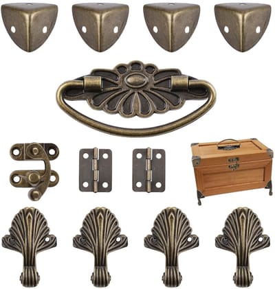 Dailygoods- Sieradendoos Antiek Slot - Houten Opbergdoos - DIY Decoratie Kit - Retro Design - Inclusief Scharnieren en Voeten - Duurzaam Materiaal