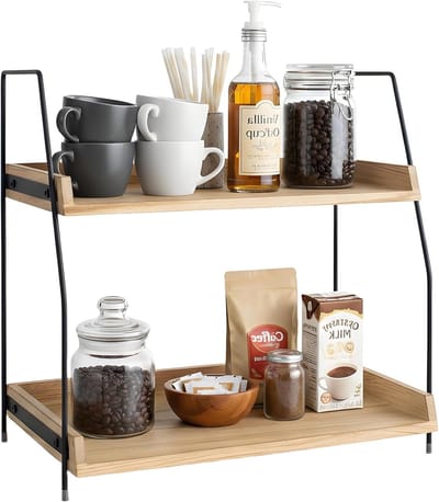 Koffie Station Organizer, 2-Lagen Houten Opbergrek voor Keuken, Ideaal voor Koffie, Thee en Chocolade Display