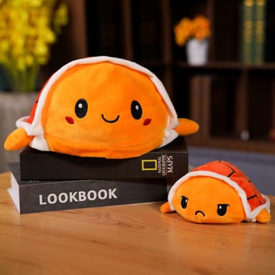 Poupée tortue en peluche réversible double face petite tortue poupée poulpe double face poupée en tissu pour enfants 15cm（0.045kg） orange
