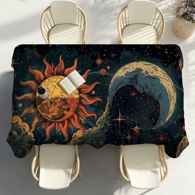Bohemien Maan en Zon Tafelkleed Feestdecoratie Eetkamer Huis Keuken Terrassen Waterdicht Vlekbestendig Tafelkleed 100x140cm