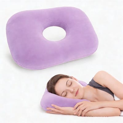 Oorkussen - Piercing Kussen - Donut Kussen met Gat voor Piercing Verzorging - Hoofdkussen Zijslaper - Ringkussen - Oorpijn Verlichten - Voor Iedere Slaaphouding - Orthopedisch Hoofdkussen - Oordoppen Slapen - Hoofd Kussen - Zijslaapkussen - Paars