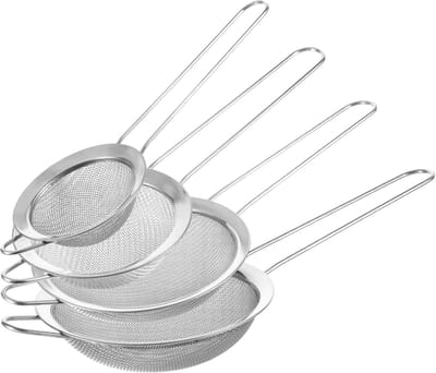 BOTC RVS Zeefset - 4-Delige Schuimspaan Set - Keukenzeven 7/12/18/24 cm - Voor Koken, Frituren & Afgieten