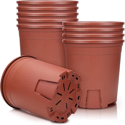 Plastic Plant Pot Set van 10, 16.2 cm - Decoratieve Potten voor Binnen en Buiten, Ideaal voor Bonsai, Aloe, Kruiden en Orchideeën met Wortelcontrole