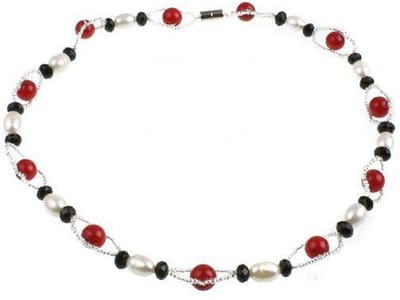 Zoetwater parel ketting met kristallen Santa - echte parels - magneetslot - wit - rood - zwart - zilver - sieraden zakje - parelketting dames