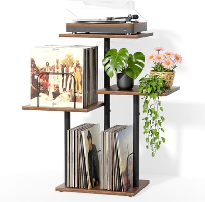 SNJY® Platenspeler Meubel - Platenspeler Kast - LP Houder - Platenhouder - 42L x 71B x 79H cm - Bruin/Zwart