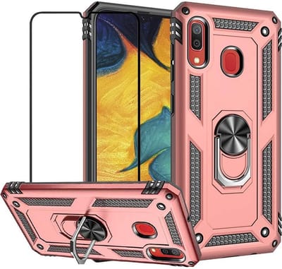 Telefoonhoesje Geschikt voor: Samsung Galaxy A20E hoesje Schokbestendige ring armor met volledige schermdekking Screenprotector rose goud