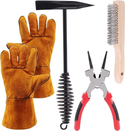 5-delige set voor het verwijderen van laslag, inclusief 10" lashamer, draadborstel, 10" laspincet en lashandschoenen voor efficiënt lassen en onderhoud