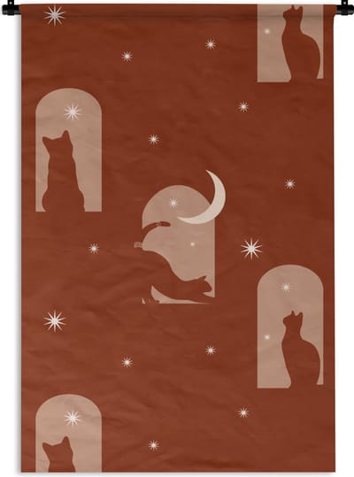 Wandkleed - Wanddoek - Sterren - Kat - Design - 60x90 cm - Wandtapijt