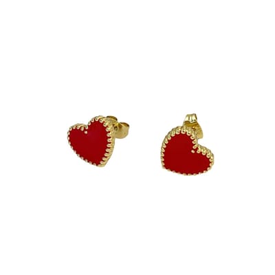 Plux Fashion Rode Hartje Oorbellen - Goud - 1cm/1.5cm - Sieraden - Gouden Oorbellen - Hartje Oorbellen - Sieraden Cadeau - Rode Oorbellen - Roestvrijstaal Oorbellen - Valentijn Oorbellen - Luxe Style - Duurzame Kwaliteit - Valentijn