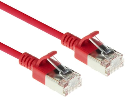 ACT Rode 0,5 meter LSZH U/FTP CAT6A datacenter slimline patchkabel snagless met RJ45 connectoren DC7500