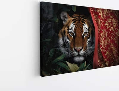 Saammp Canvas Schilderij - Tijger met rood doek - Natuur - Dieren - 30x20 - Foto op canvas - Wanddecoratie - muurdecoratie Woonkamer - Slaapkamer decoratie - Canvas Print