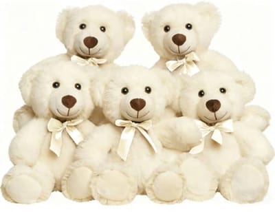 Pluche Teddybeer - Knuffelbeer Cadeau - Feest Decoratie - Zacht Katoen Materiaal - 5 stuks 33 cm - Wit