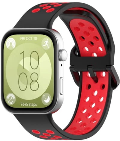 By Qubix - Tweekleurige siliconen band - Zwart met rood - geschikt voor Huawei Watch Fit 5 / 4 / 3