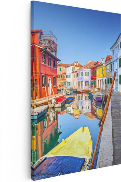 Artaza Canvas Schilderij Italië - 20x30 cm - Klein - Wanddecoratie Canal Burano - Muurdecoratie Kleurrijke Huizen - Kamer Accessoires Boot