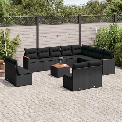 vidaXL - 13-delige - Loungeset - met - kussens - poly - rattan - zwart