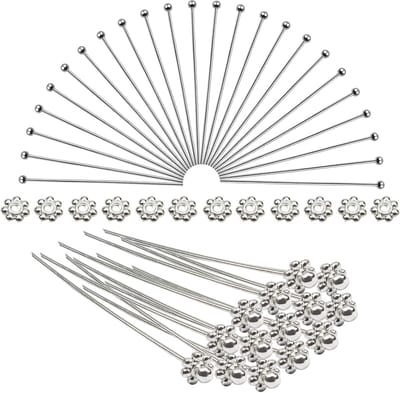 200 stuks Klinknagels Kogelkop Naalden 45 mm Zilver Messing Kogelkopstift Hoofdspelden met 4 mm afstandsparels voor Oorringen Halskettingen Hangers Sieraden Maken