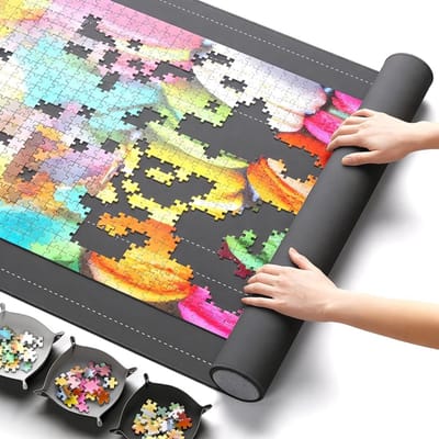 Puzzelmatten voor puzzels tot 1500, puzzelmat met 4 sorteervakken, draagbare antislip mat rol met opbergtas