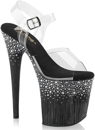 Pleaser - FLAMINGO808SPKL02 Sandaal met enkelband, Paaldans schoenen - US 5 - 35 Shoes - Zwart/Transparant