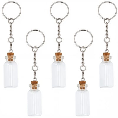 Dailygoody - Glazen Fles Sleutelhangers - 5-delige Set - Mini Wensflesjes - DIY Decoratie - Feestversiering - Creatief - Origineel - Handgemaakt