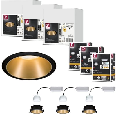 Smart Home Zigbee Set Smart Home Zigbee 3.0 LED-inbouwlamp Cole + Zigbee Coin IP44 rond 88 mm Coin 3x6W 3x470lm 230V dimbaar 2700K Zwart mat/Goud