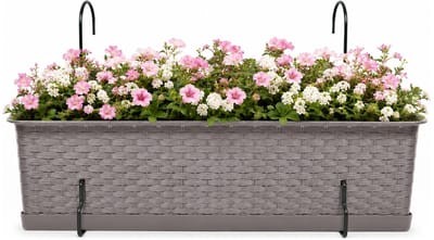 Prosperplast plantenbak Buster - taupe - rechthoek - met twee ophangbeugels - 40 x 17 x 15 cm - kunststof - bloembakken - potten