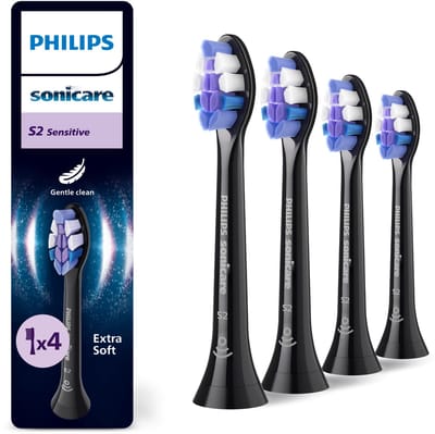 Philips Sonicare Optimal Sensitive – Opzetborstels voor Elektrische Tandenborstel – Zwart – Verpakking van 4 - HX6054/88