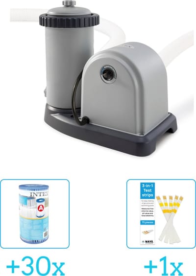 Intex 28636GS Filterpomp - 5.678 liter per uur inclusief Intex Filter Cardridge - Type A (30 stuks) & WAYS Testrips (1 stuks)