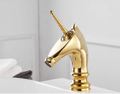 Wastafelkranen Unieke Mode Badkamer Paard Eenhoorn Hoofd Kraan Gouden Brass Badrandcombinaties Enkele Lange Handvat Wc Mengkranen
