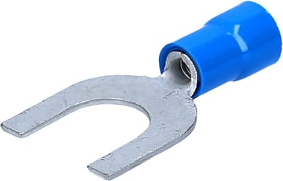Verpakking met 10 stuks Kalitec GKSBU4 kabelschoenen vorkkabelschoenen 1,5-2,5mm² I blauw gedeeltelijk geïsoleerd I PVC kraag U4 I voor het verbinden van kabels of strengen I beschermt elektrische verbindingen I krimpconnector