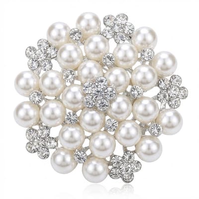 Zilverkleurige broche dames met parels en strass stenen bloemvorm decoratieve broche speld geschikt voor kleding sjaal of jas