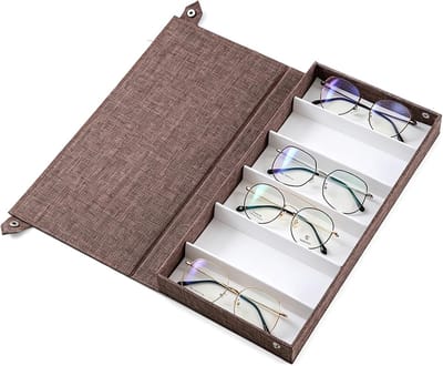 Opbergdoos voor brillen met 6 vakken en flip-top-design, stofdichte organizer voor zonnebrillen en leesbrillen, ideaal voor thuisgebruik en onderweg