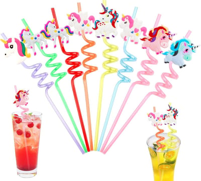 SnelShoppen - Pack van 8 Herbruikbare Eenhoorn Drinkstraws voor Kinderen, Kleurrijke Rietjes voor Feesten, Verjaardagen, Babyshowers en Kinderdecorati