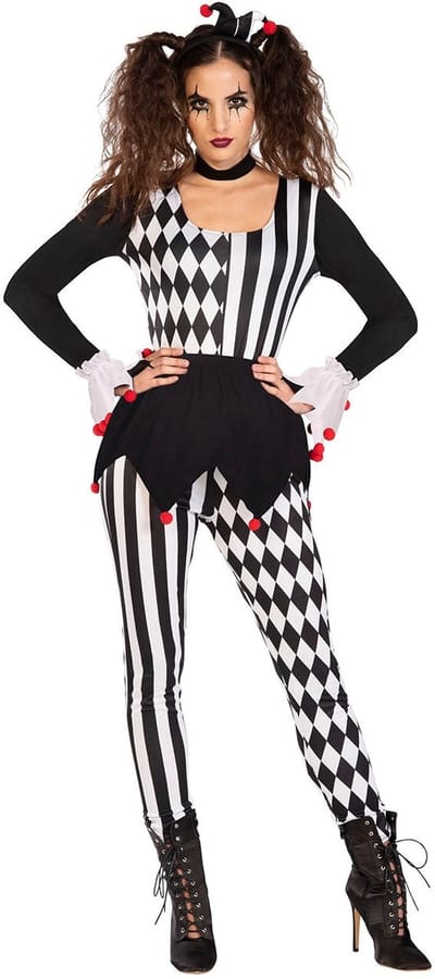 Harlequin Kostuum Volwassenen Vrouwen Zwart / Wit Halloween en Horror Maat M