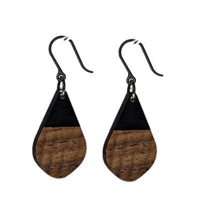 100% Allergievrije lange Oorbellen- Dilara- Hout-Zwart-Bruin-Charme Bijoux