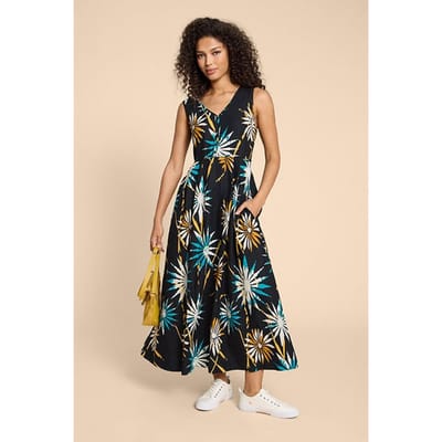 White Stuff Gigi Linen Blend Maxi Dre Black Printed Size: 10 REGULAR | Midi Dresses Outlet | Dames | Wit