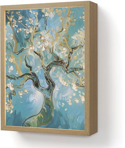 Wandlamp 30x40 cm - Oplaadbaar - Amandelbloesem boom - Blauw - Abstract - Wandlampen binnen woonkamer - Slaapkamer lamp - Decoratieve nachtlamp - Vloerlamp draadloos
