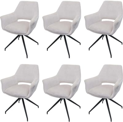 Set van 6 eetkamerstoelen MCW-M53, keukenstoel Stoel met armleuning, draaibare autostand, metaal stof MVG ~ crème-wit
