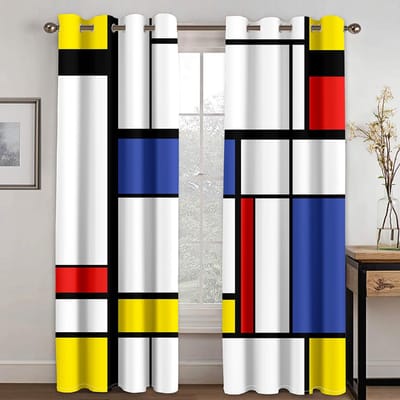 Rideaux Style Design Géométrique Abstrait Moderne 3D Rubis et Noir 2 Panneaux Décoration Salon Chambre Balcon Zone de Préparation Alimentaire Rideaux 70W185H(CM)X2&HOOK