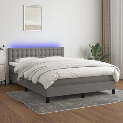 vidaXL - Boxspring - met - matras - en - LED - stof - donkergrijs - 140x200 - cm