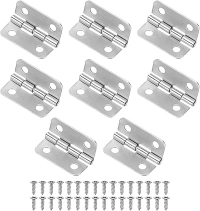 METERXITY 8-pack deurscharnieren, 3/4 inch (18 mm) gegalvaniseerd ijzer binnendeur opvouwbare kont mini scharnieren met schroef voor houten doos/juwelendoos/kast [zilverkleur]