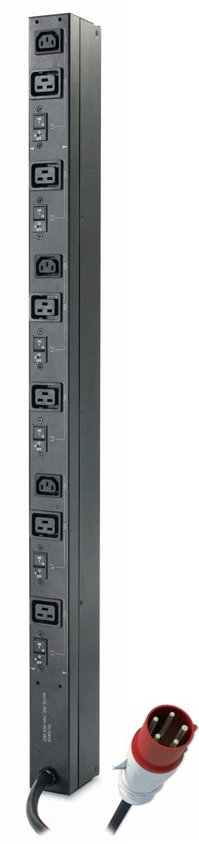 APC Rack PDU, Basic, ZeroU, 32A, 400V, (3x) C13 & (6x) C19, IEC 309 32A 3Fase stekker