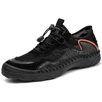 Nieuwe Herenschoenen Zomer Mesh Schoenen Heren Leer Ademend Sport Casual Schoenen Dunne Lichtgewicht Schoenen 46 black