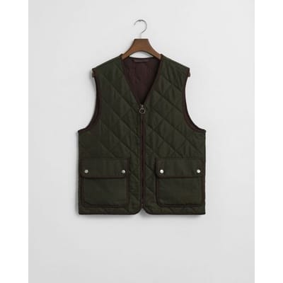 Gant Body-Warmer Uni Color Rich Detail Quilted Fleece Vest Dark Moss Green / male