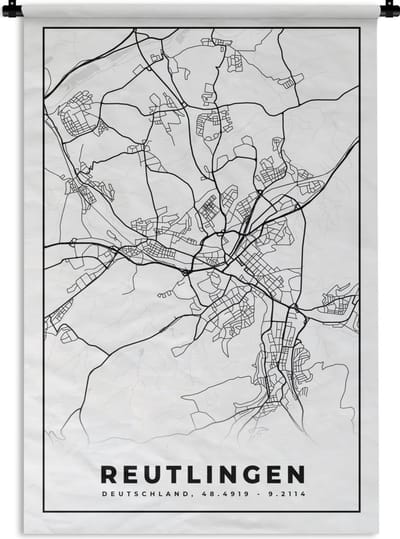 Wandkleed - Wanddoek - Kaart - Reutlingen - Plattegrond - Stadskaart - 120x180 cm - Wandtapijt
